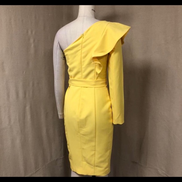 LAVISH ALICE one shoulder ruffle sleeve midi dress in pastel yellow ~ - Picture 8 of 10